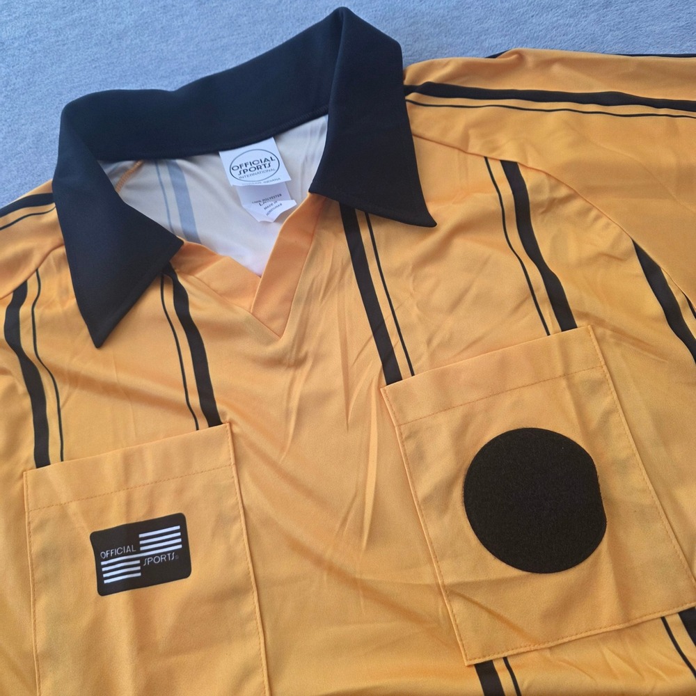 Official Sports International Men Gold Black Striped Soccer Referee Jersey L